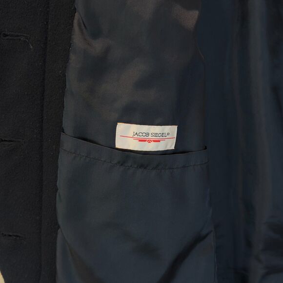 Vintage Jacob Siegel Black Wool Flannel Long Black Coat Sz Missy 12 - Picture 4 of 6